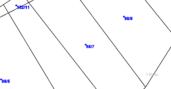 Parcela st. 98/7 v KÚ Těškovice u Onšova, Katastrální mapa
