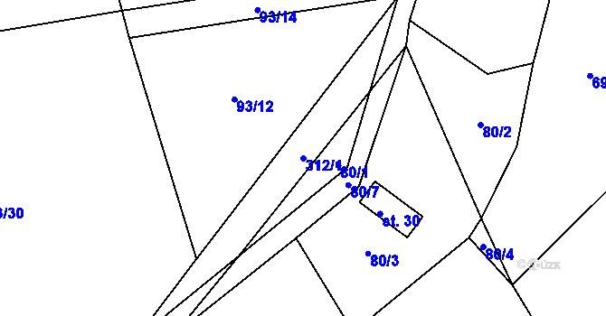 Parcela st. 312/1 v KÚ Těškovice u Onšova, Katastrální mapa