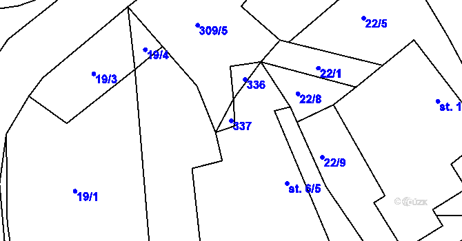 Parcela st. 337 v KÚ Těškovice u Onšova, Katastrální mapa