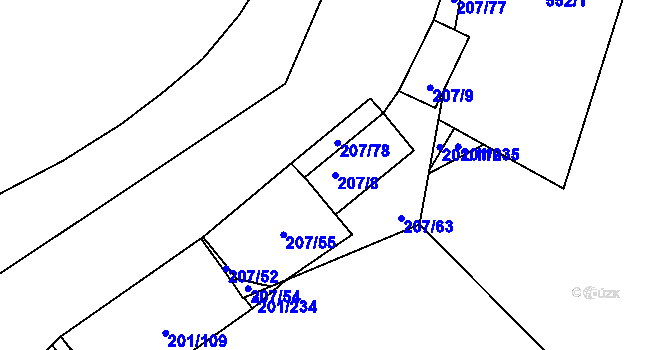 Parcela st. 207/8 v KÚ Onšov na Moravě, Katastrální mapa
