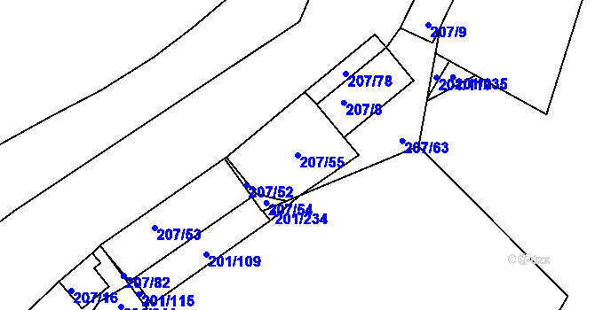 Parcela st. 207/55 v KÚ Onšov na Moravě, Katastrální mapa