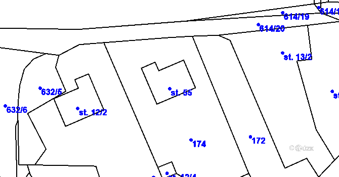 Parcela st. 55 v KÚ Opalice, Katastrální mapa