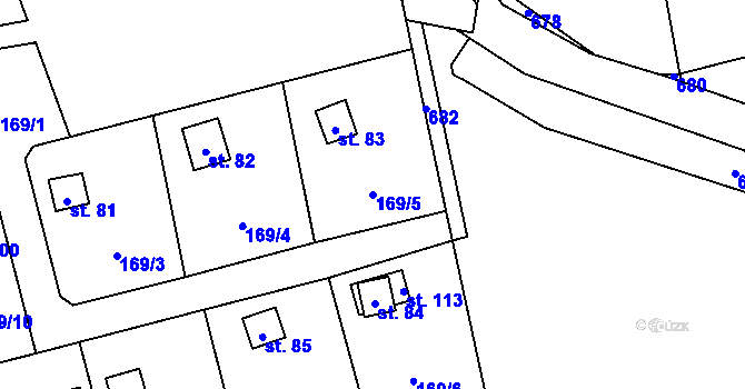 Parcela st. 169/5 v KÚ Opalice, Katastrální mapa