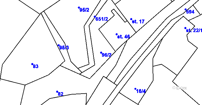 Parcela st. 96/2 v KÚ Oparno, Katastrální mapa