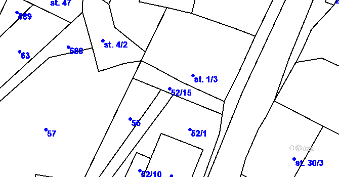 Parcela st. 52/15 v KÚ Oparno, Katastrální mapa
