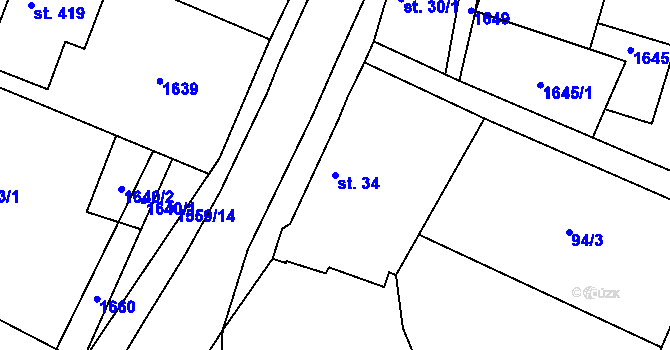 Parcela st. 34 v KÚ Opařany, Katastrální mapa