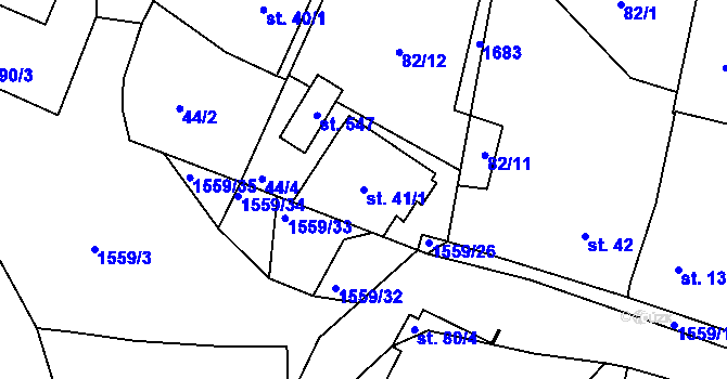 Parcela st. 41/1 v KÚ Opařany, Katastrální mapa