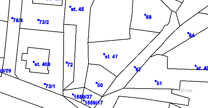 Parcela st. 47 v KÚ Opařany, Katastrální mapa