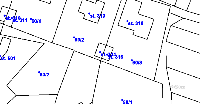 Parcela st. 314 v KÚ Opařany, Katastrální mapa