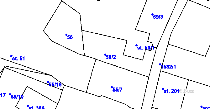 Parcela st. 59/2 v KÚ Opařany, Katastrální mapa