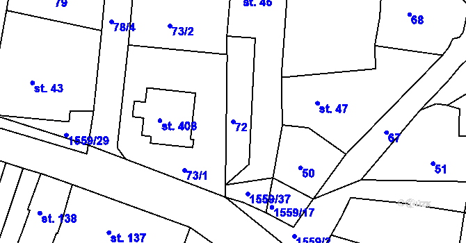Parcela st. 72 v KÚ Opařany, Katastrální mapa