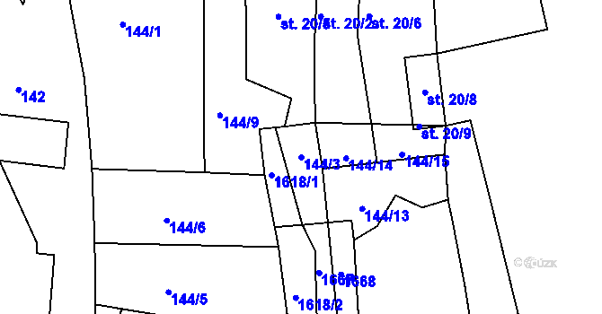 Parcela st. 144/3 v KÚ Opařany, Katastrální mapa