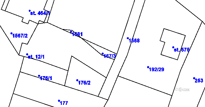 Parcela st. 167/3 v KÚ Opařany, Katastrální mapa