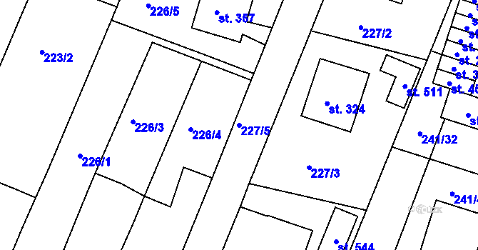 Parcela st. 227/5 v KÚ Opařany, Katastrální mapa