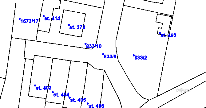 Parcela st. 833/9 v KÚ Opařany, Katastrální mapa