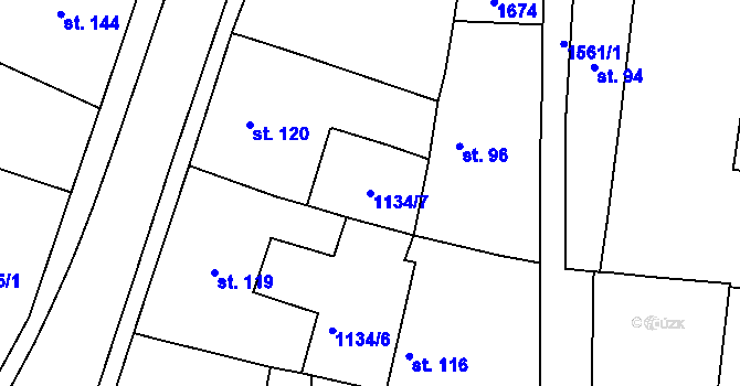Parcela st. 1134/7 v KÚ Opařany, Katastrální mapa