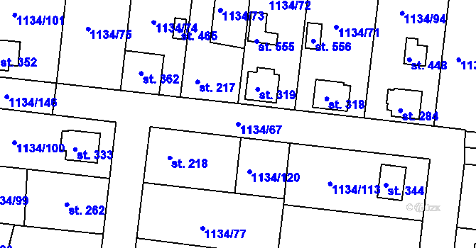 Parcela st. 1134/67 v KÚ Opařany, Katastrální mapa