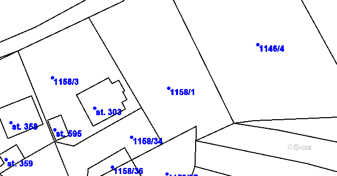 Parcela st. 1158/1 v KÚ Opařany, Katastrální mapa