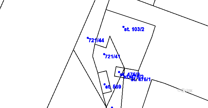 Parcela st. 721/41 v KÚ Opařany, Katastrální mapa