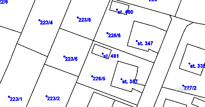 Parcela st. 481 v KÚ Opařany, Katastrální mapa