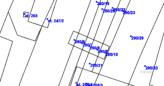 Parcela st. 290/7 v KÚ Opařany, Katastrální mapa
