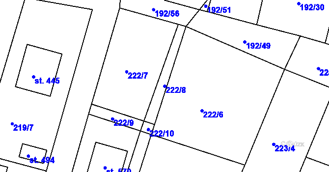 Parcela st. 222/8 v KÚ Opařany, Katastrální mapa