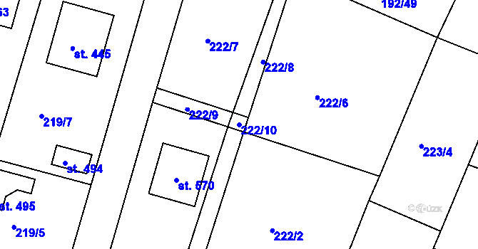 Parcela st. 222/10 v KÚ Opařany, Katastrální mapa