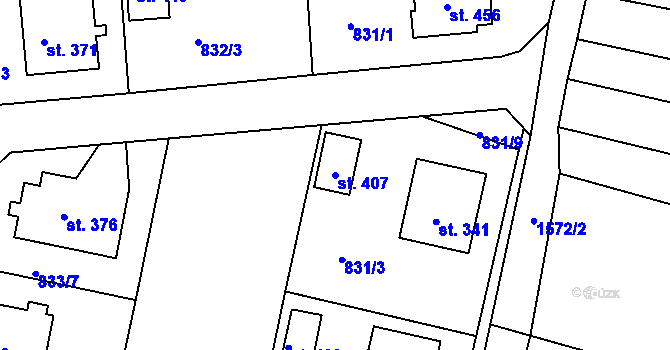 Parcela st. 407 v KÚ Opařany, Katastrální mapa