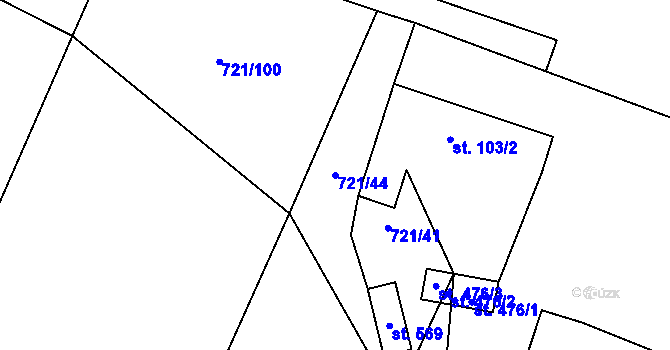 Parcela st. 721/44 v KÚ Opařany, Katastrální mapa