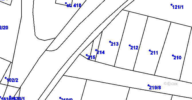Parcela st. 214 v KÚ Opařany, Katastrální mapa