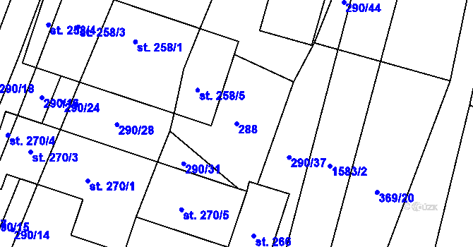 Parcela st. 288 v KÚ Opařany, Katastrální mapa