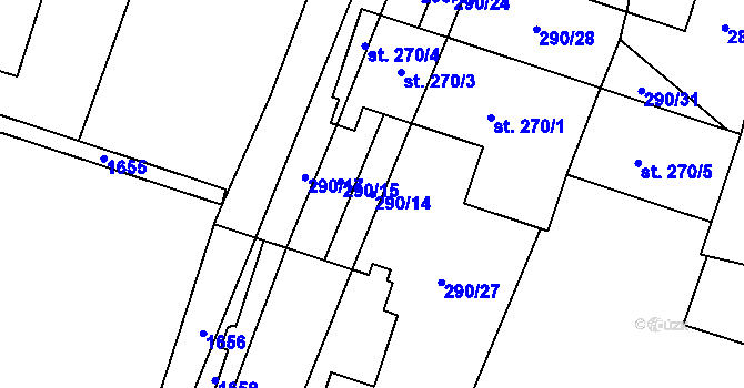 Parcela st. 290/14 v KÚ Opařany, Katastrální mapa