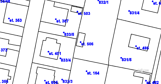 Parcela st. 506 v KÚ Opařany, Katastrální mapa