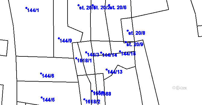 Parcela st. 144/14 v KÚ Opařany, Katastrální mapa