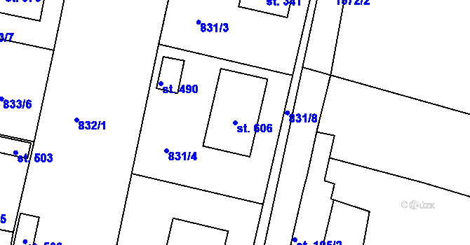 Parcela st. 606 v KÚ Opařany, Katastrální mapa