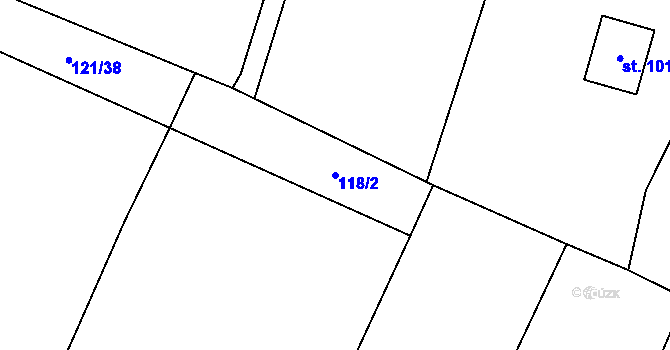 Parcela st. 118/2 v KÚ Podboří, Katastrální mapa