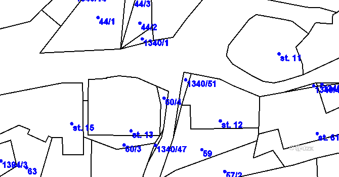 Parcela st. 60/5 v KÚ Podboří, Katastrální mapa