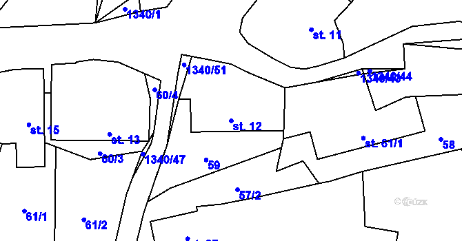 Parcela st. 12 v KÚ Podboří, Katastrální mapa