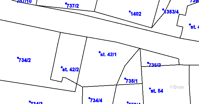 Parcela st. 42/1 v KÚ Podboří, Katastrální mapa