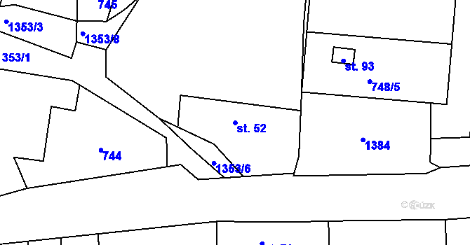 Parcela st. 52 v KÚ Podboří, Katastrální mapa