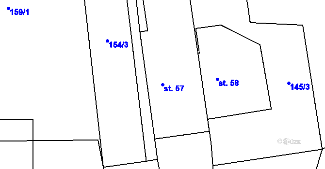 Parcela st. 57 v KÚ Podboří, Katastrální mapa