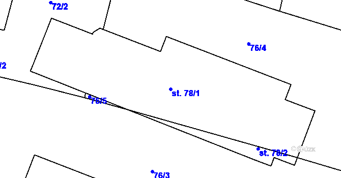 Parcela st. 78/1 v KÚ Podboří, Katastrální mapa