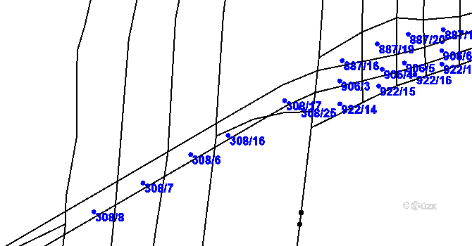 Parcela st. 308/5 v KÚ Podboří, Katastrální mapa