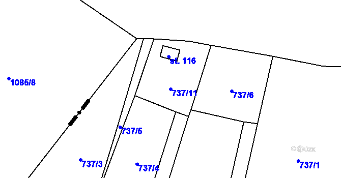 Parcela st. 737/11 v KÚ Podboří, Katastrální mapa