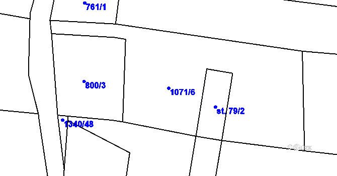 Parcela st. 1071/6 v KÚ Podboří, Katastrální mapa
