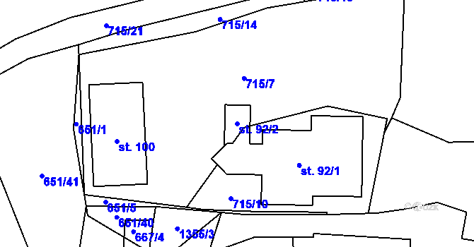 Parcela st. 92/2 v KÚ Podboří, Katastrální mapa