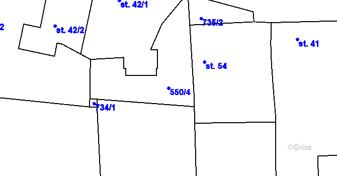 Parcela st. 550/4 v KÚ Podboří, Katastrální mapa