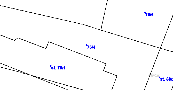Parcela st. 76/4 v KÚ Podboří, Katastrální mapa