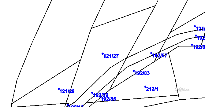 Parcela st. 121/27 v KÚ Podboří, Katastrální mapa