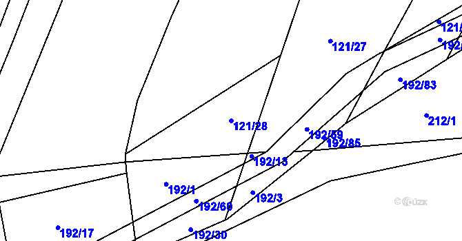 Parcela st. 121/28 v KÚ Podboří, Katastrální mapa